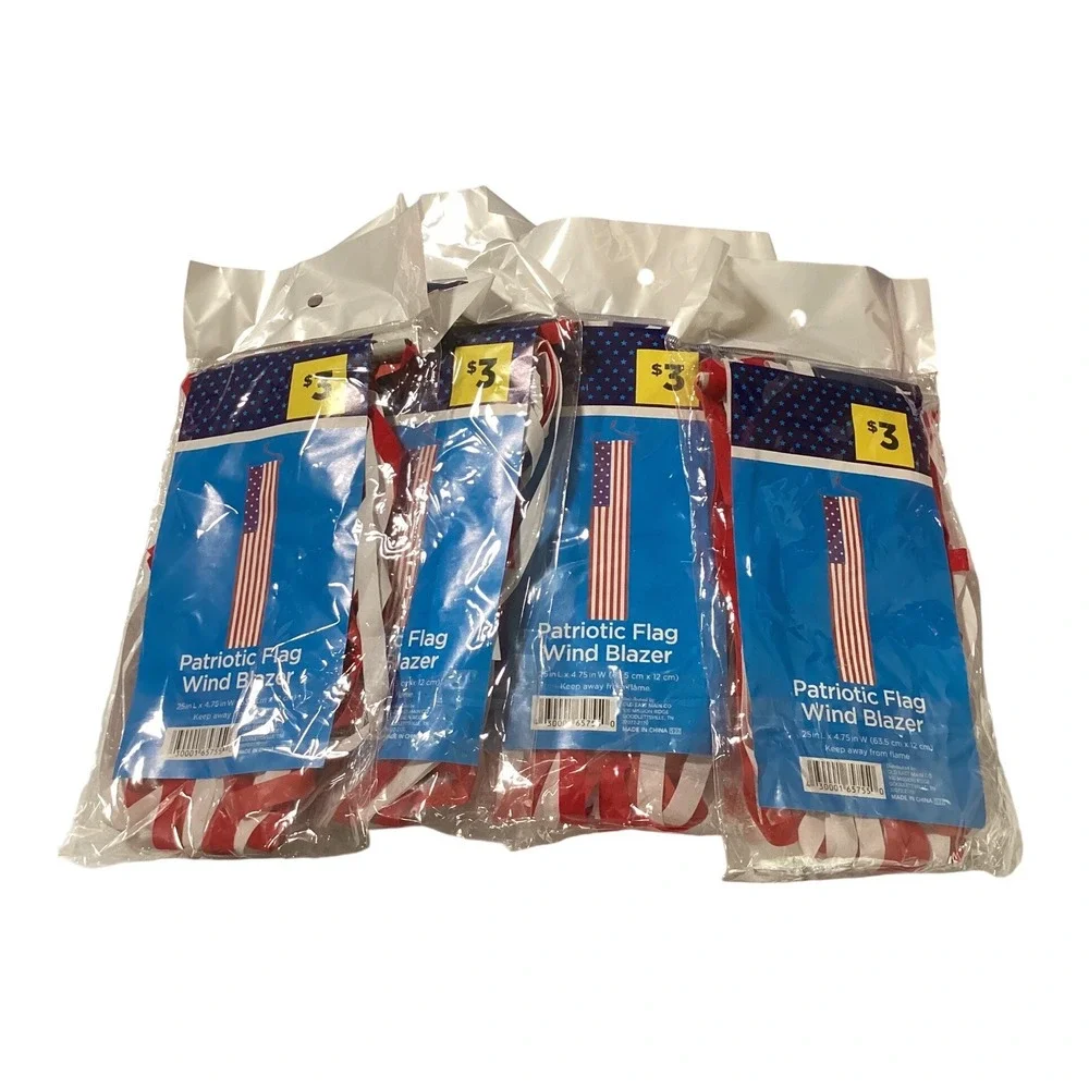 Lot of 6 Patriotic Flag Wind Blazer Windsocks American Stars Stripes Decor 25in